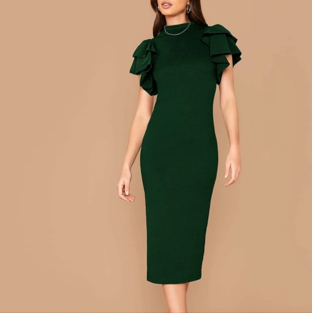 NWT Shein layered flutter sleeve split back dress